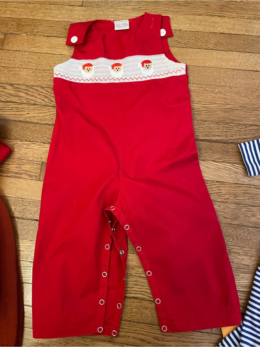 Boys Red Smocked Santa Cotton Romper 12-18 months